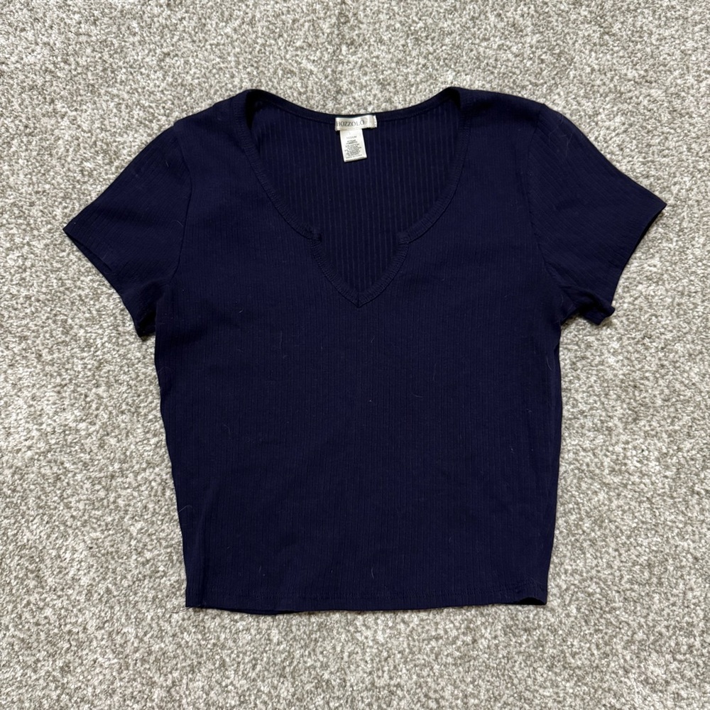 Bozzolo Dark Blue V-Neck Short Sleeve Top